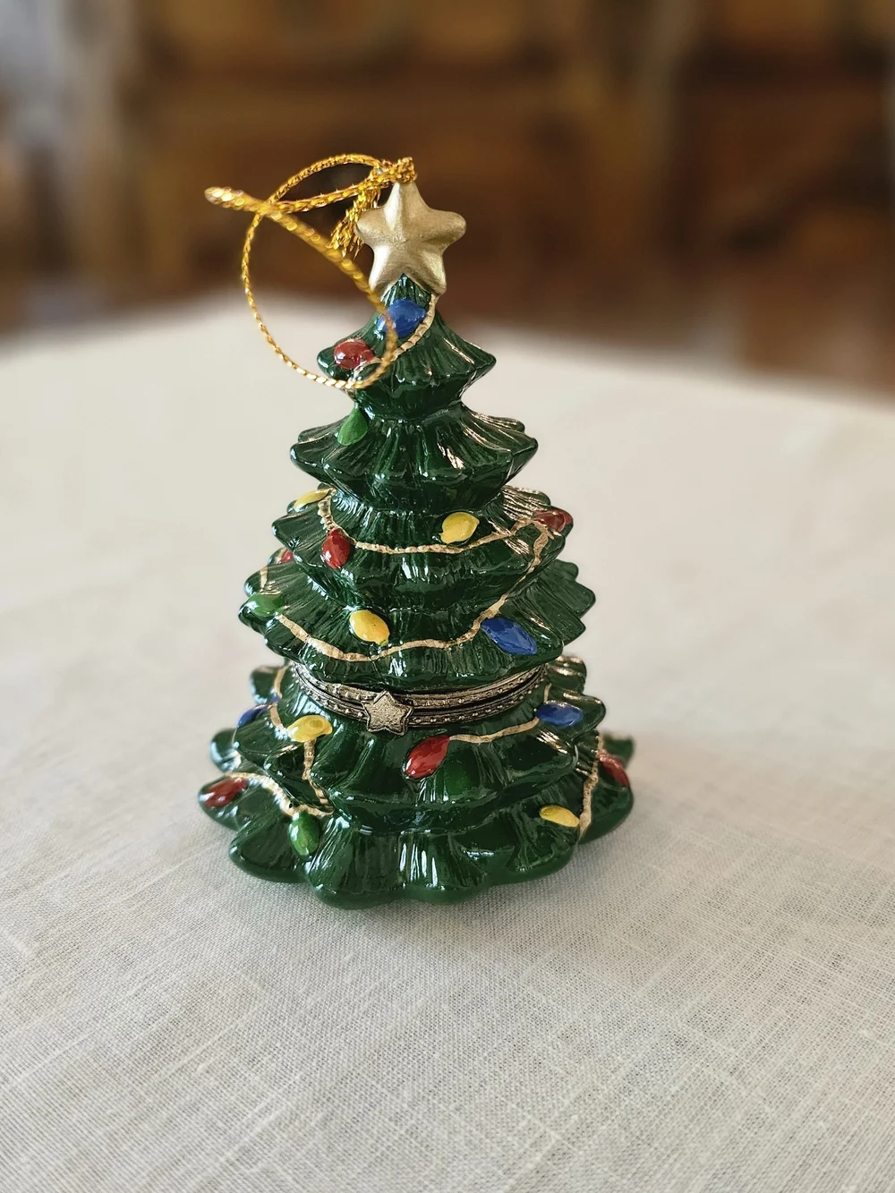Vintage Christmas Tree Hinged Trinket Box Porcelain Ornament -New In Box